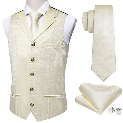 Set cravatta gilet vintage senza maniche Barry Wang da uomo colletto avorio paisley