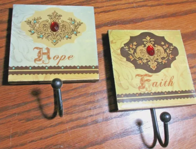Set (2) Wall Mount Towel Hook Coat Robe Hanger-Christian Theme FAITH HOPE    130