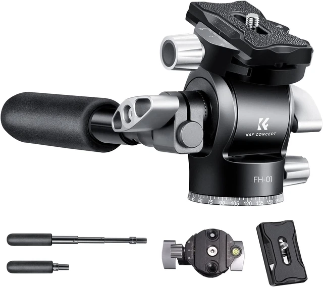 Cabezal fluido de video K&F Concept, cabezal de trípode de cámara con mango elástico, para kg