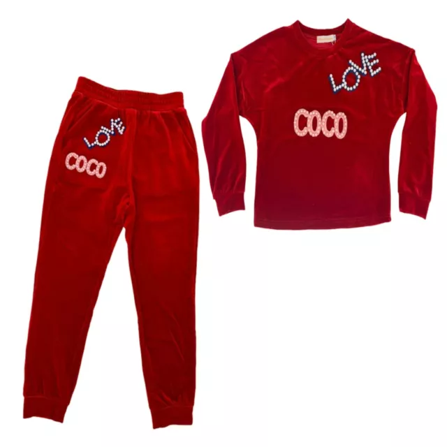 Tuta Loungewear Ragazze Bambini Jogger Velluto Perla Attaccata Set 2 PZ