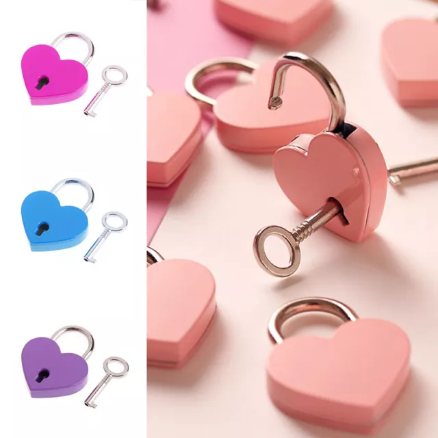 Heart Shape Padlock with Key Small Mini Lock For Jewelry Box Diary Book Suitcase 2