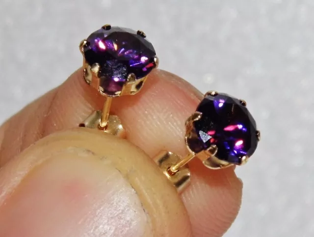 9ct Gold 1.00CT Amethyst Stud Earrings - NEW - Solid 9k Gold