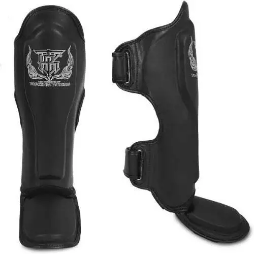 Top King Shin Guard Pro Genuine Leather Black/Black