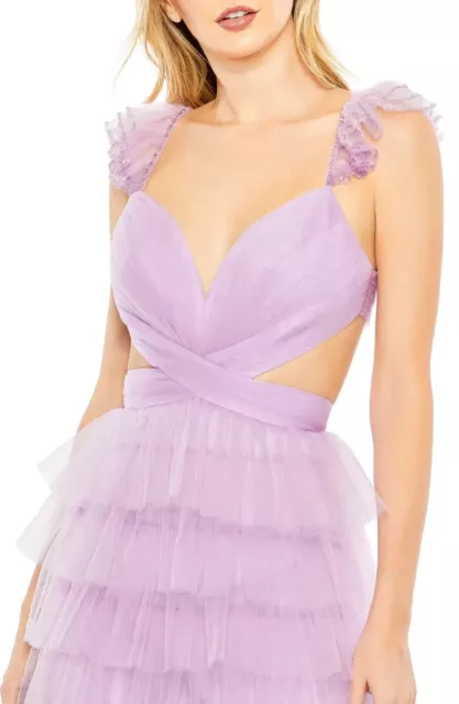 Mac Duggal Lilac Tiered Ruffle Cutout Tulle Gown Size 10 $598 3