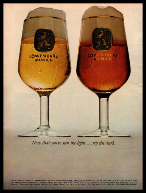 1965 Lowenbrau Munich Beer "You've Seen The Light, Now Try The Dark" Print Ad