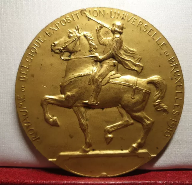 1910 UNIVERSAL BELGIUM EXPOSITION MEDAL BRUSSELS HORSE 71mm by Devreese