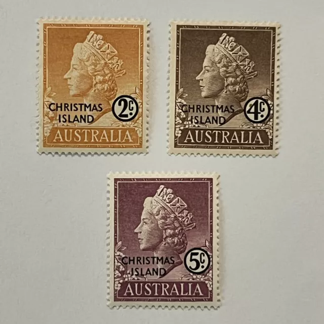 Mint Lot Of Three Christmas Island Overprint Australia Stamps Queen Elizabeth Ii