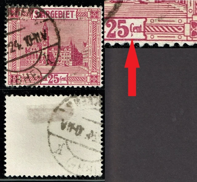 Saargebiet 1923 Mi.-Nr. 100 I PF Plattenfehler gestempelt. 
