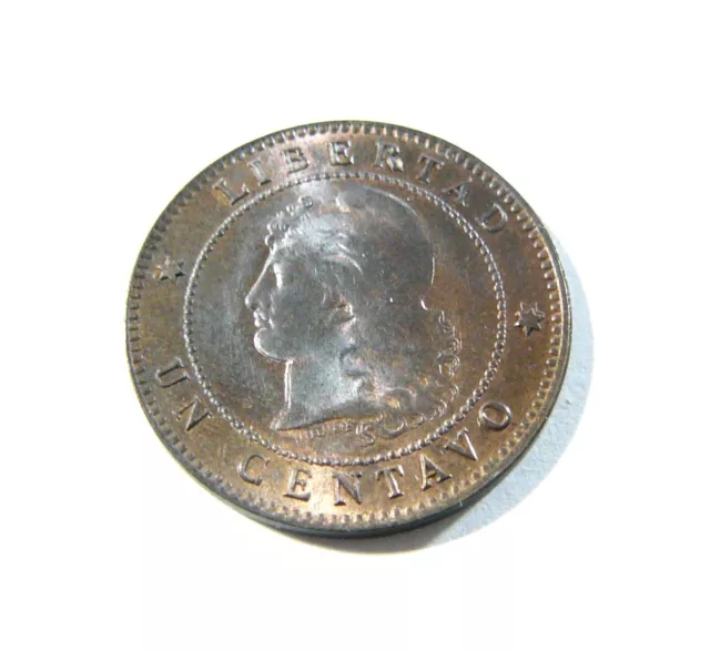 1890 Argentina One Centavo Coin UNC