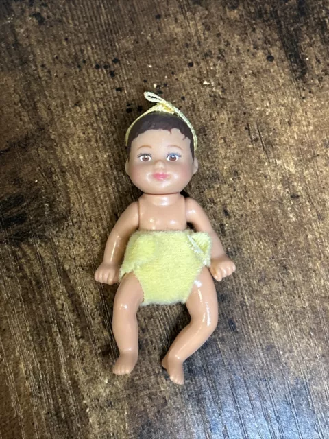 Barbie Baby Doll Brown Hair Brown Eyes Yellow Head Band Mattel Jointed