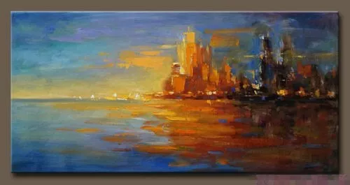 CHOP003B 100% handmade painted abstract city seascape oil painting art on canvas