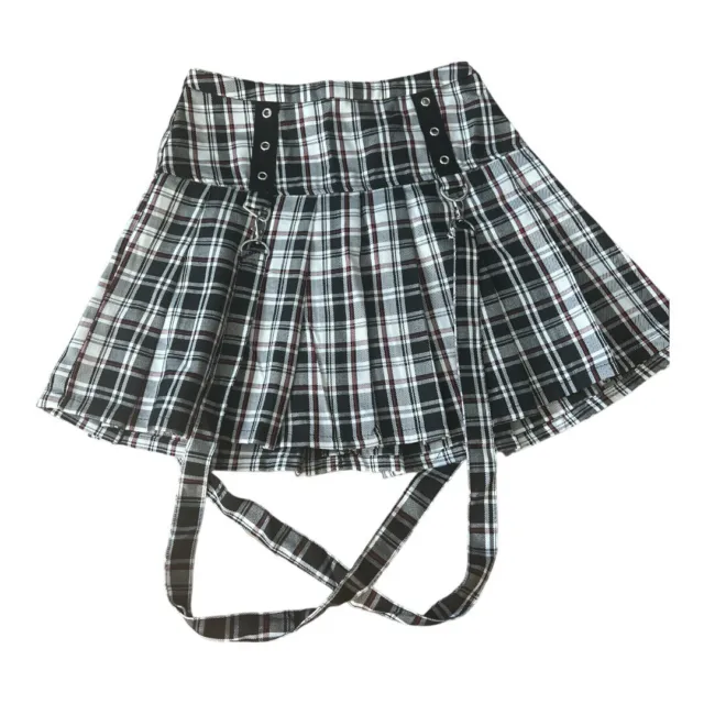 Hot Topic Black Red Plaid Goth Punk Mini Skirt Size XS With Suspenders Pleaded