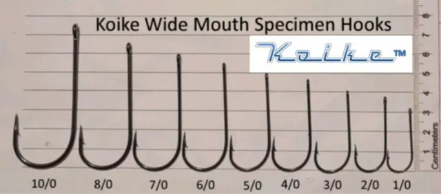Koike Wide Mouth Specimen fishing hooks - size 1/0 to 10/0 Boat Beach fishing