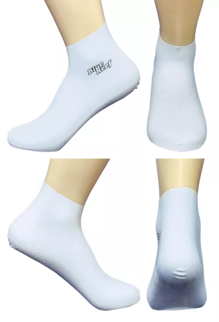 BLUE REEF Swim Socks Anti Verruca 100% Latex Swimming Pool White Zig Zag Sole