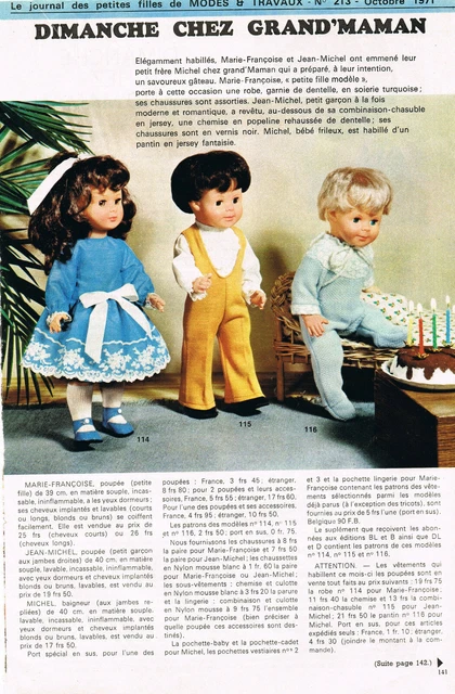 Page De Poupée Françoise - Magazine Modes Et Travaux Novembre 1971 - Occasion Vintage
