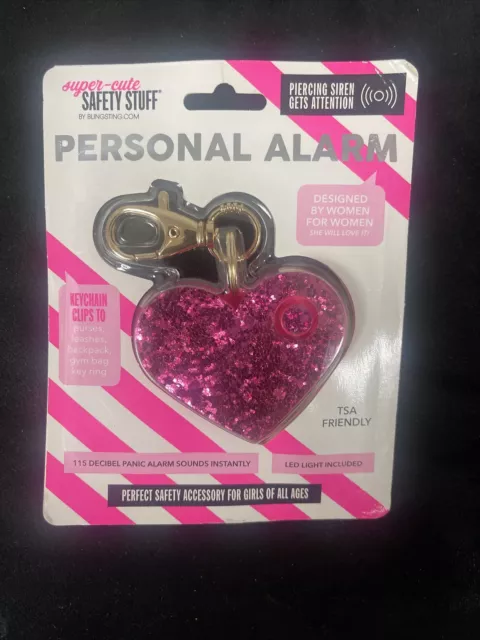 Personal Sound Alarm Blingsting Sparkling Pink Heart Keychain Clip -TSA Friendly