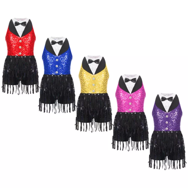 Kids Girls Leotard Sequin Dancewear One-Piece Dance Dress Gymnastics Romper