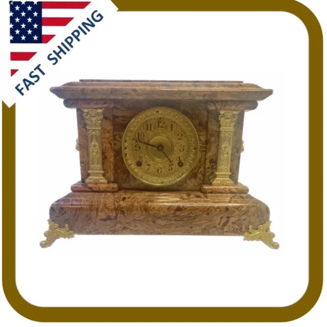 Fully And Properly Restored Seth Thomas Golden Bronze Adamantine Mantel Clock