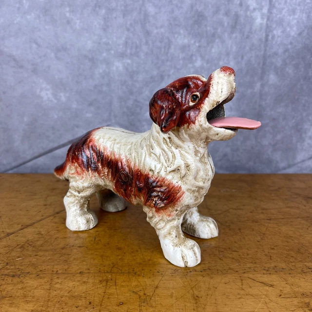 Cast Iron Mechanical Coin Bank Cavalier King Charles Spaniel Dog Heavy 6” Tall
