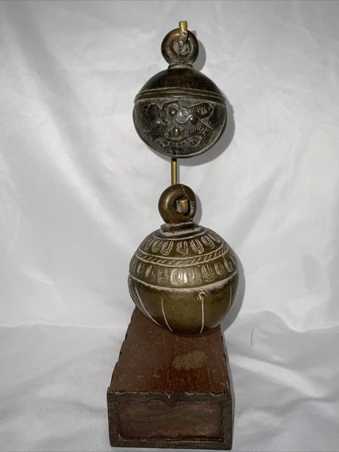 ANTIQUE LATE 19th CENTURY MYANMAR BURMA ELEPHANT BUFFALO BRONZE BELLS SET/2 2