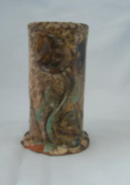 Hand Made Studio Art Pottery Small Vase Flower Design approx Height 8cm Free P&P