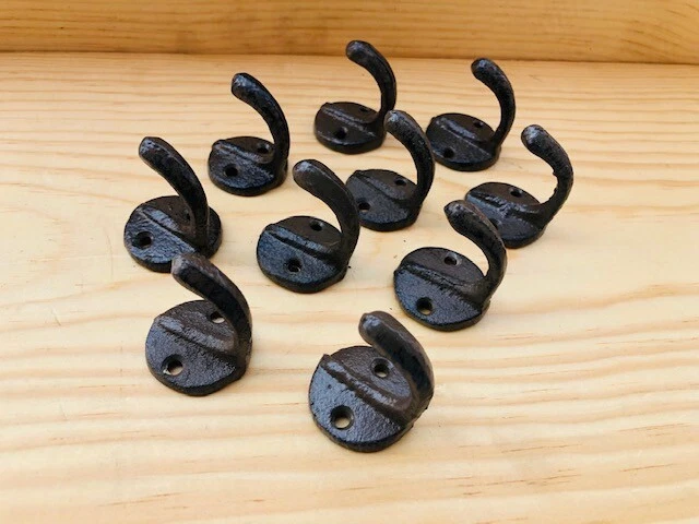 10 Small Rustic Coat Hooks Cast Iron Wall Mount Hat Hook Towel Cap Dog Leash