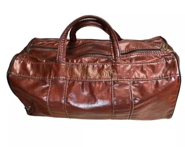 Vintage Wilson Sports Duffle Gym Travel Bag E6913 USA Faux Leather Vintage Wilson Sports Duffle Gym Travel Bag E6913 USA Faux Leather