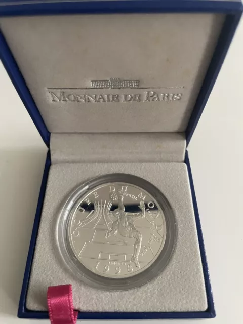 France 10 francs 1998 Brésil Coupe du monde de football argent + coffret MDP