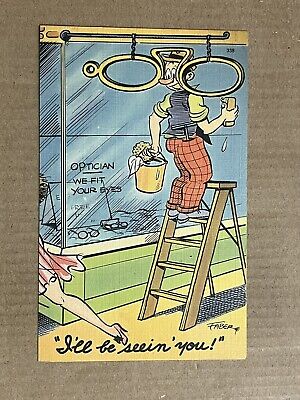 Postcard Risque Humor Faber Comic Funny Man Checking Out Woman Legs Optician