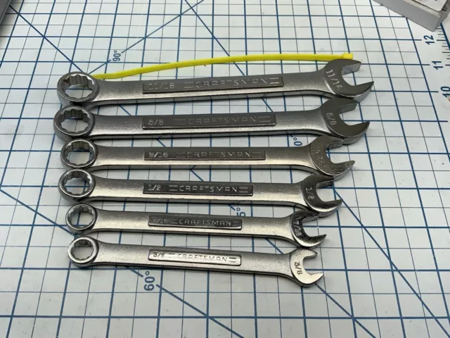 Craftsman 6pc 12pt SAE Combination Wrench Lot, 3/8, 7/16, 1/2, 9/16, 5/8, 11/16