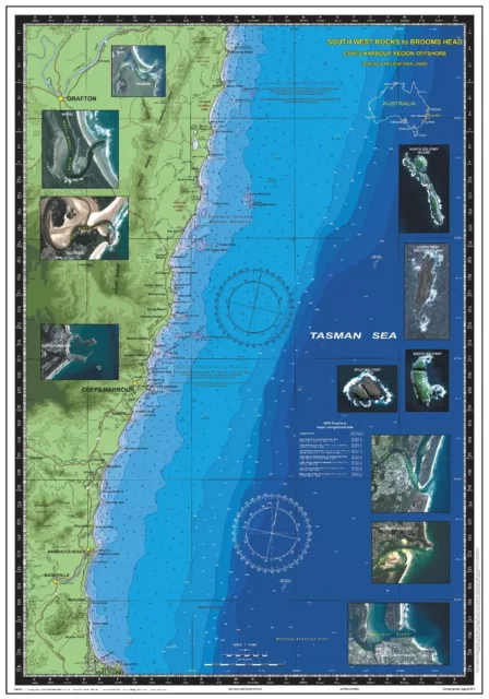 Boating, Fishing, NSW Marine Safety Chart-SOUTH WEST ROCKS to BROOMS HEAD+BONUS