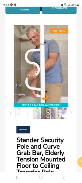 Stander Grab Bar Curved Adjustable Floor Ceiling Security Pole Assist Bathroom