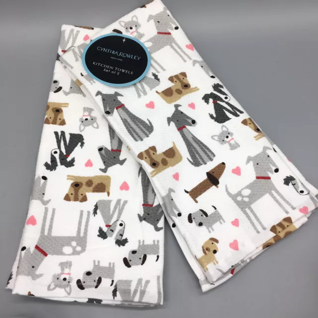 Cynthia Rowley Set of 2 Kitchen Towels Love Hearts & Birds Design