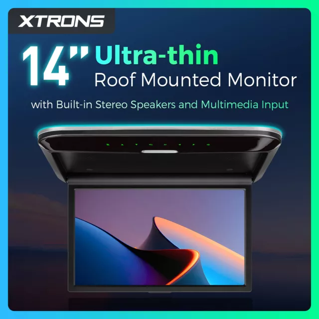 XTRONS 14" HD Screen Car Roof Monitor Player Overhead Mounted HDMI TV 1080P 2024