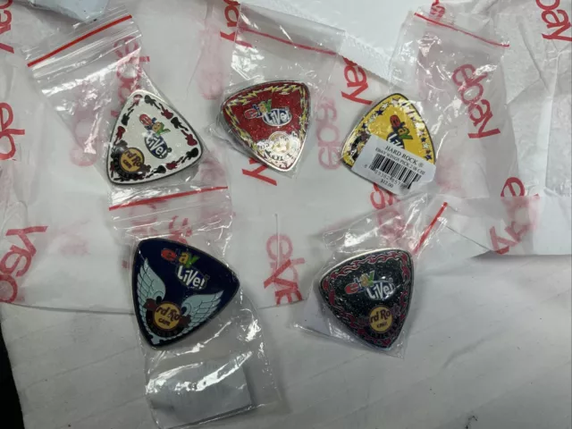 New, Set Of 5 eBay Live Chicago 2008 Limited Hard Rock Cafe Guitar Pick Pins