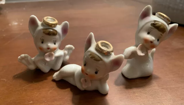 RARE Vintage LEFTON Angel Cat Trio set Figurine HALO Series  Japan
