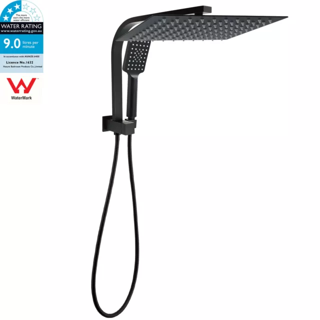 WELS Matt Black 16" Large Shower Head & 3 Modes Handheld Gooseneck Arm 2in1 Set