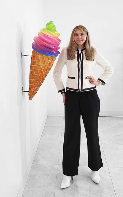 Ice Cream Soft Serve Waffle Cone Statue Rainbow Wall Hanging 3Ft Indoor Outdoor