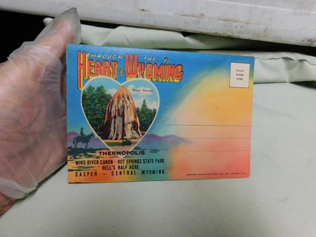 VTG Fold Out Views Post Card Type 1939 Through the Heart of Wyoming
