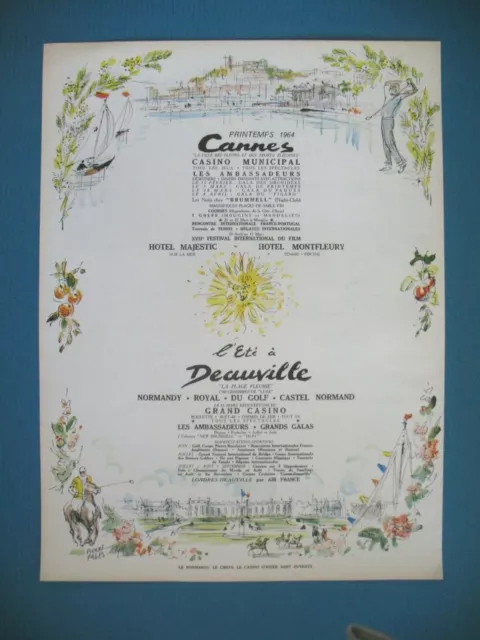 Publicite De Presse Tourisme Cannes Deauville Hotels Illustration P. Pages 1964