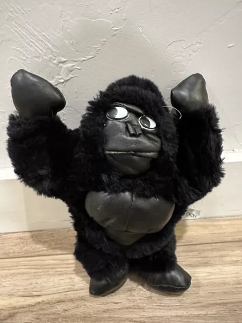 Vintage Black Gorilla Plush Toy 8” Vinyl Face Belly Monkey Stuffed Animal