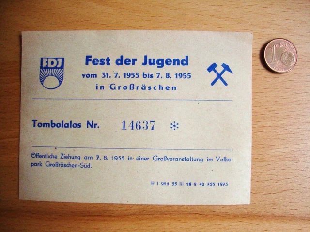 1 lotto FDJ - Tombola Großräschen del 1955, DDR