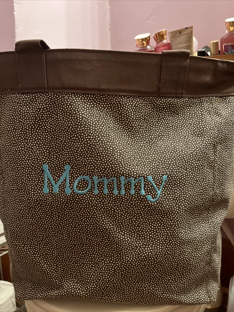 Thirty One Large Brown White Polka Dot Tote Bag Monogram  Mommy, Baby And Daddy