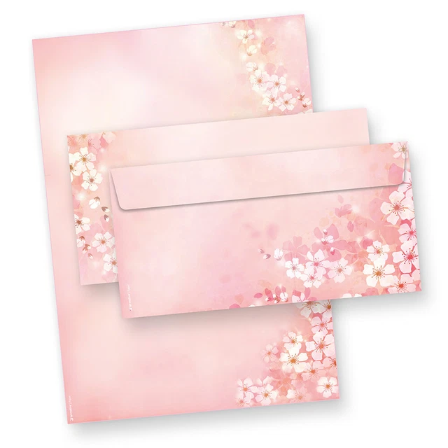 Neues Briefpapier Set Frühling 100 Blätter + Umschläge Blüten altrosa