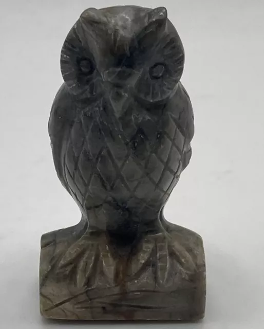 Vintage Miniature Stone Marble Grey Owl Figure