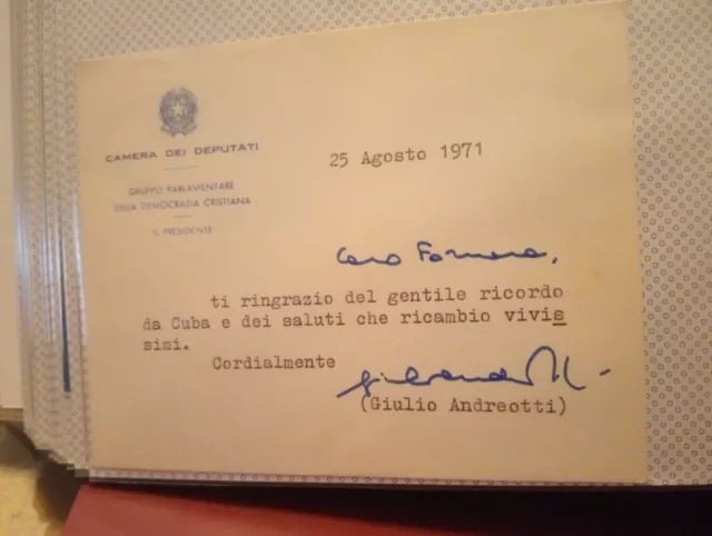 Autografo Di giulio Andreotti