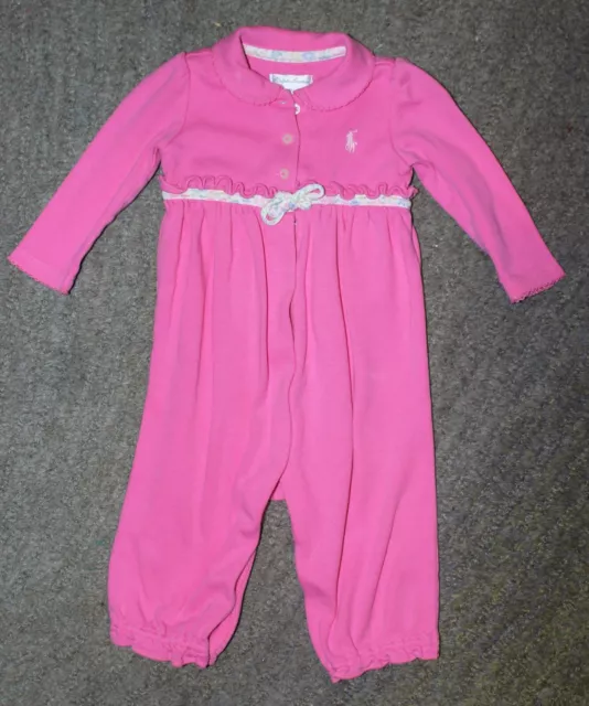 Ralph Lauren Baby Girls Pink Long Sleeve One-Piece - Size 9 Months - EUC