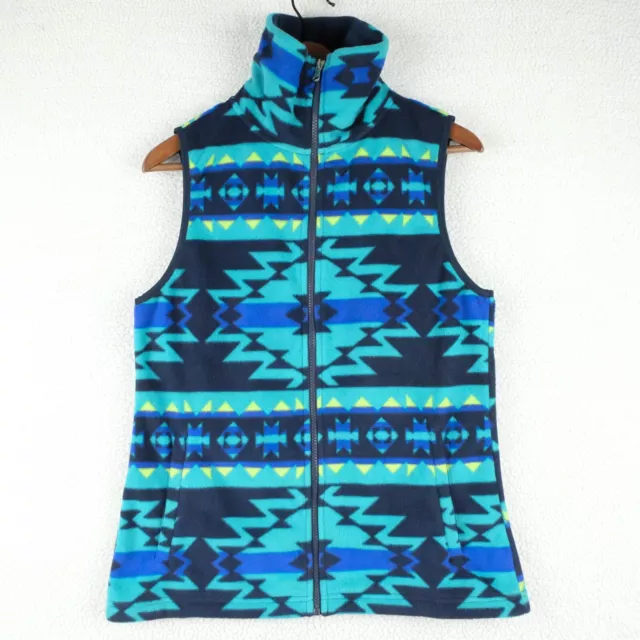 Chaps Sweater Vest Womens Medium Blue Black Southwestern Fleece Lightweight