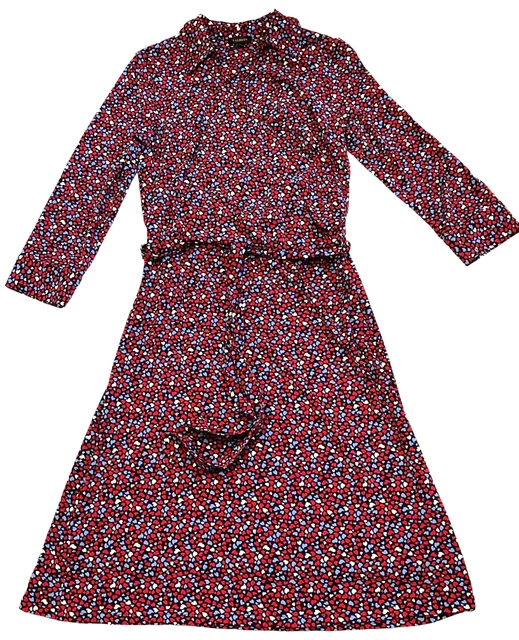 Talbots Dress Small Faux Wrap 3/4 Sleeves Collared Hearts Belted Rayon Stretch Talbots Dress Small Faux Wrap 3/4 Sleeves Collared Hearts Belted Rayon Stretch