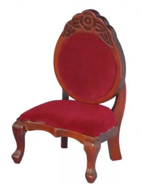 Puppenstube Miniatur - Stuhl 8cm mit rotem Samt Polster Mahagoni ohne Armlehne
